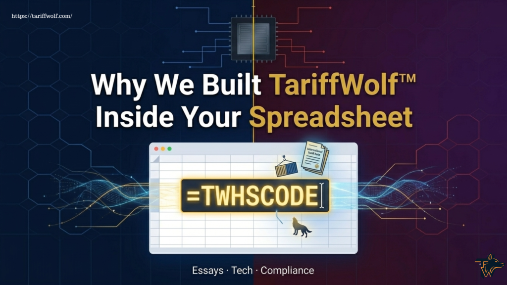 Why We Built TariffWolf™ Inside Your Spreadsheet — streamline tariff classification with seamless add-ons and API integration. Classify HS/ECCN codes faster, smarter, and with confidence directly in your workflow.
