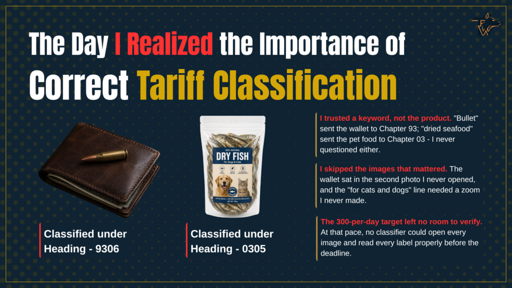 A tariff classifier's 3 a.m. mistake cost a client a CBSA penalty. Five years later, it shaped TariffWolf—a human-in-the-loop HS classification engine. Here's the full story.